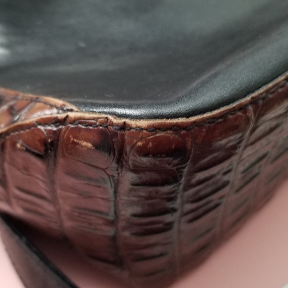 Vintage BRAHMIN Black Brown Crocodile Print Leather Womens ShouldePurse Handbag - Picture 11 of 11